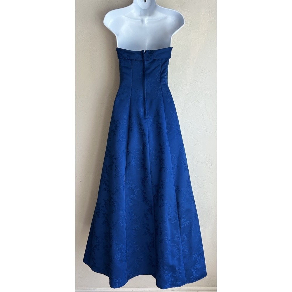 Vintage 90s Y2K Strapless Formal Gown 3 4 Blue Embroidered Romantic Prom Dress - Picture 2 of 7